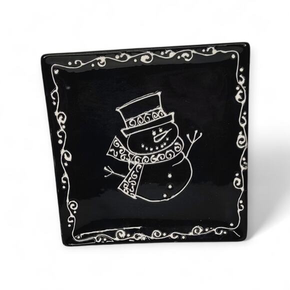 Frosty The Snowman Black Glazed Square Christmas Plate Spoon Rest Holder - Picture 1 of 9
